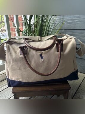 Polo by Ralph Lauren Beige and Navy Canvas 2 way Duffel